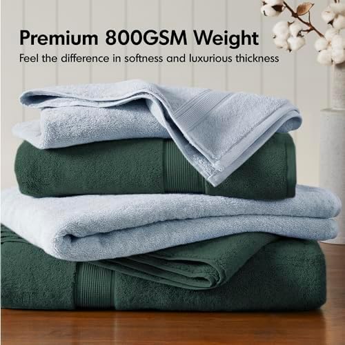 Madison Park 800GSM 100% Cotton Bathroom Bath Towel Set of 8, Dark Green