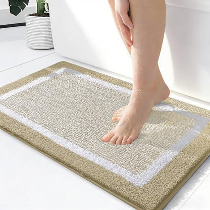 OLANLY Small Bathroom Rugs 24x16, Absorbent Microfiber Bath Rugs, Beige