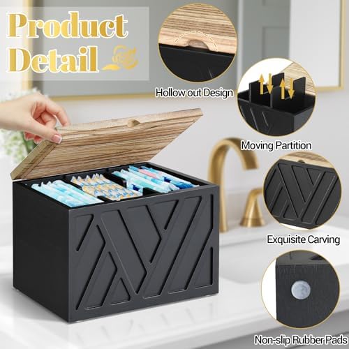 Jorkol Tampon Holder for Bathroom Decor, Feminine Product Organizer with Lid, Shark Week Tampon Storage, Wood Pad and Tampon Organizer for Toilet Organizer, Bathroom Accessories Box for Girl Stuff