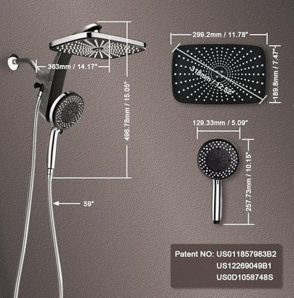 Rain Shower Head with Handheld Showerhead, Chrome 1.8GPM 460311 + Holder