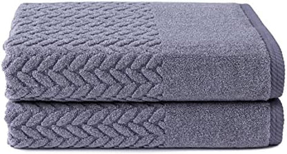Texere 100% Organic Cotton Jacquard 650 GSM Premium Bath Towel Sets - Extra Absorbent Quick Dry and Plush (Cable, Excalibur, 2 Bath Towels)