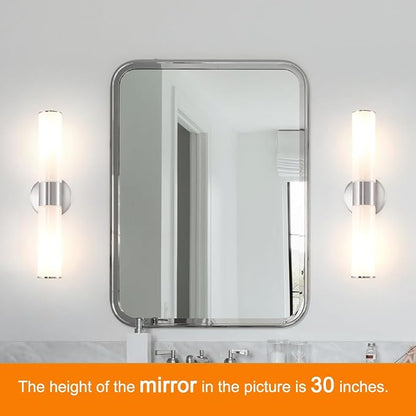 Brushed Nickel Wall Sconces Set of 2 (Hardwired Only), Bathroom Vanity Light Fixtures, Modern Cylinder Glass Wall Lights for Mirror 28-40 in Height, NOT Battery Operated, E26 Base (Bulbs Not Included)
