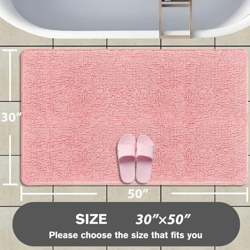 Bathroom Rugs 30 x 50 Inch – Extra Large Bath Mat | Absorbent and Washable Thick Chenille Bath Rugs Non-Slip Runner Rug for Bathroom, Shower, Tub(Pink)