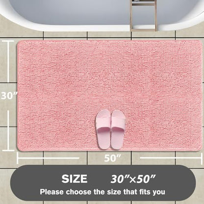 Bathroom Rugs 30 x 50 Inch – Extra Large Bath Mat | Absorbent and Washable Thick Chenille Bath Rugs Non-Slip Runner Rug for Bathroom, Shower, Tub(Pink)
