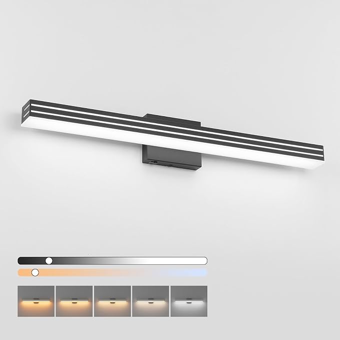 Ralbay Modern Black Bathroom Light Fixtures 5 Color Temperature Dimmable 31.5inch 30W Acrylic LED Black Bathroom Vanity Lighting Fixtures Over Mirror