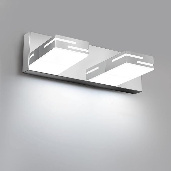 LED Modern Bathroom Vanity Light Fixtures, Dimmable Chrome Vanity Lights for Bathroom Lighting Fixtures Over Mirror, with 360° Rotatable Heads 2-Light 16-inch (Cool White 6000K)