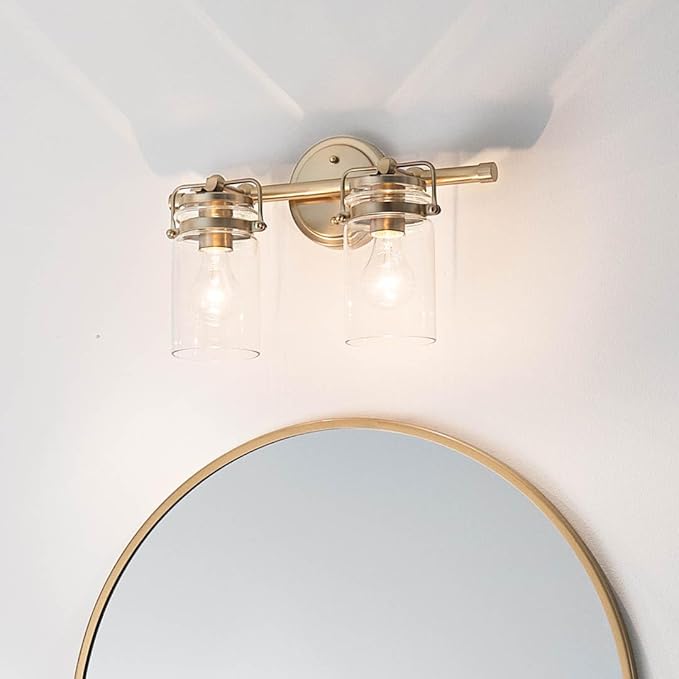 Kichler Brinley 15.75" 2 Light Vanity Light in Champagne Bronze with Clear Glass for Bathroom and Powder Room, (15.75" W x 10.25" H),45688CPZ