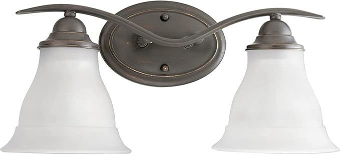 Progress Lighting Trinity Collection 2-Light Etched Glass Traditional Bath Vanity Light Antique Bronze