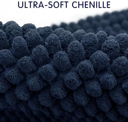 SUBRTEX Bathroom Rugs, 24" x 55" Chenille Bath Rug Soft Short Plush Bath Mat Soft Shower Mat Water Absorbent Shower Mat Quick Dry Machine Washable, Navy
