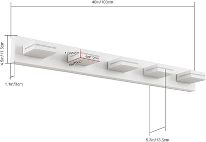 SineRise LED Modern Bathroom Vanity Light Fixtures (5-Light, 40-Inch, Dimmable), Matte White Modern Acrylic Bathroom Wall Lighting Fixtures Over Mirror (Cool White 6000K)