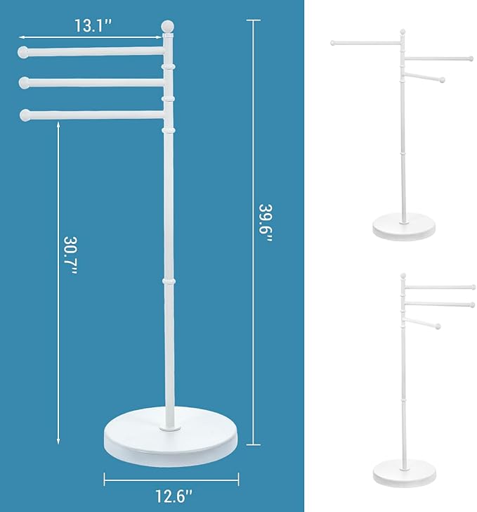 MyGift 40 Inch Freestanding Towel Rack, 3 Swivel Bar Bathroom Drying Stand | Three rotating bars provide convenient towel drying and storage for bathrooms, pools, spas, and hot tub areas