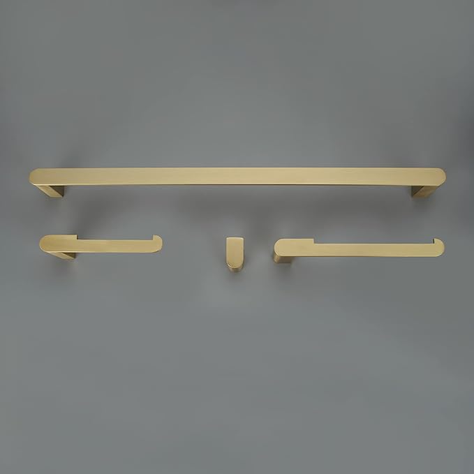 Globe Electric 63000011 4-Piece Bathroom Hardware Accessory Kit, Matte Brass, Towel Bar, Toilet Paper Holder, Towel Ring, Robe Hook, Home Decor, Bathroom Set, Kitchen Décor, Design Essentials
