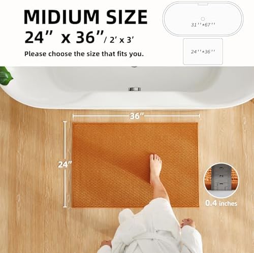 TYUU Bathroom Rugs Non Slip Washable, Super Absorbent Thin Bath Mat Quick Dry Low Pile Bathroom Rug, Orange 24"x36"