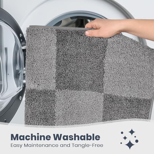 PURRUGS Bathroom Rug Non-Slip Machine Washable 30" x 46", Super Absorbent and Quick-Dry Bath Mat, Extra Soft and Plush Bath Rug for Shower, Bathtub and Sink, Grey & Dark Grey