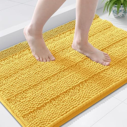 Grandaily Chenille Striped Bathroom Rugs 36x24, Extra Thick and Soft Absorbent Bath Mats, Rubber Backing, Plush Shaggy Shower Carpet, Machine Wash Dry, Bath Rug for Bathroom, Light Yellow