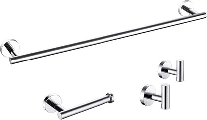 Miyili 4-Pieces Polished Stainless Steel Bathroom Hardware Set Wall Mounted - Includes 24" Towel Bar, Toilet Paper Holder, 2X Robe Hooks, BS01C4B