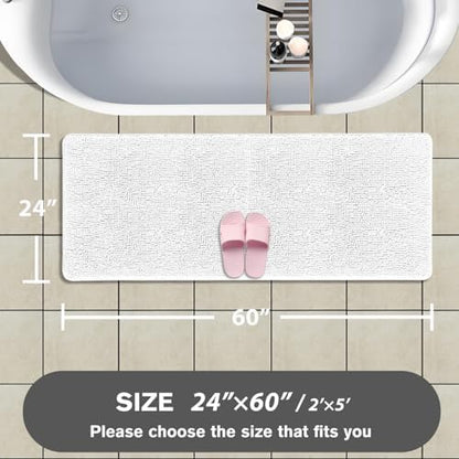 Bathroom Runner Rug 24 x 60 Inch – Extra Large Long Bath Mat | Absorbent and Washable Thick Chenille Bath Rug Non-Slip Runner Rug for Bathroom, Shower, Sink(White)
