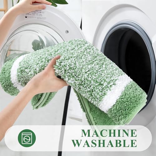 Pauwer 3 Piece Bathroom Rug Set, Non Slip Washable Bath Mat, Green