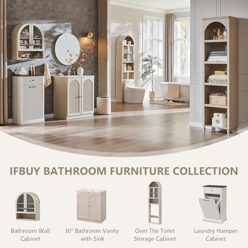 IFBUY 30 Inch Arched Bathroom Vanity with Sink, Modern Fluted Design, Cream