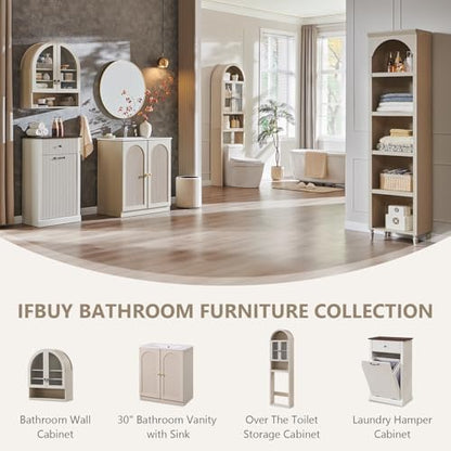 IFBUY 30 Inch Arched Bathroom Vanity with Sink, Modern Fluted Design, Cream