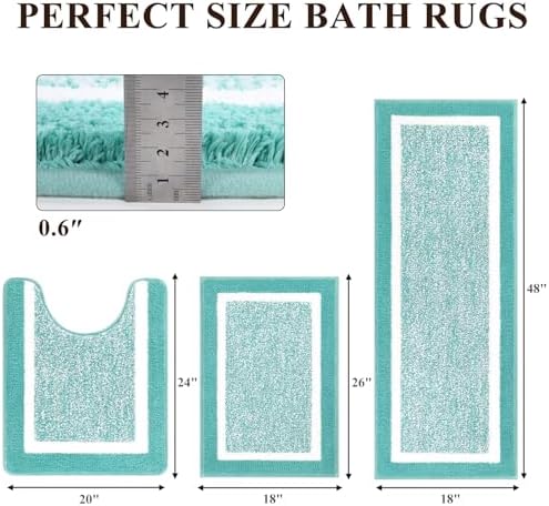 Pauwer Bathroom Rugs 3 Piece Set, Non Slip Washable Bath Mat, Teal
