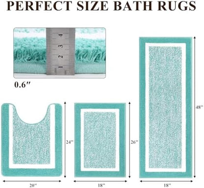 Pauwer Bathroom Rugs 3 Piece Set, Non Slip Washable Bath Mat, Teal