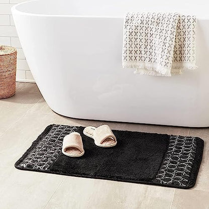 Zahari Home Sinatra Black Bathroom Rug Classic Luxury Bath Rug Contemporary Decor Black Bath Mat for Shower Unique Design Stylish Bathroom Rug Bath Shower Tub Decor Bling