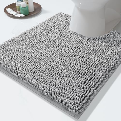 Yimobra Toilet Rugs U Shaped Washable - 24"x20" Non Slip Plush Contour Bath Rugs for Toilet - Super Soft Absorbent Quick Dry Toilet Mats for Bathroom,Gray