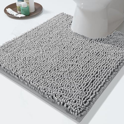 Yimobra Toilet Rugs U Shaped Washable - 24"x20" Non Slip Plush Contour Bath Rugs for Toilet - Super Soft Absorbent Quick Dry Toilet Mats for Bathroom,Gray