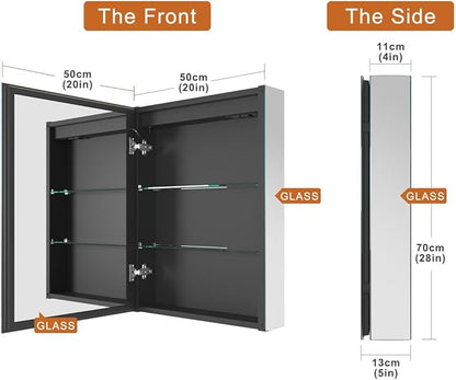 LED Lighted Bathroom Medicine Mirror Cabinet with Sockets & USBs, Anti-Fog Dimmable Light and Color Adjustment, Easy to Install Aluminum Cabinet (20 * 28 Left Hinge)