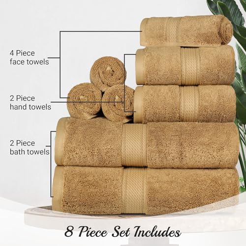 SUPERIOR Egyptian Cotton Ultra Plush & Absorbent, 8 Piece Set, Toast