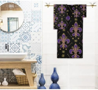 Naanle Mardi Gras Purple Soft Decor 3 Pcs Towels Set, 1 Bath Towel+1 Hand Towel+1 Washcloth, Multipurpose for Bathroom, Hotel, Gym, Spa and Beach