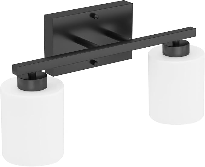 Honesorn Bathroom Light Fixtures Black, 2-Light Vanity Lights Over Mirror | Modern Bathroom Vanity Light with Milky White Frosted Shades, Wall Mounted Bathroom Lights, E26 Socket (Bulbs Not Included)