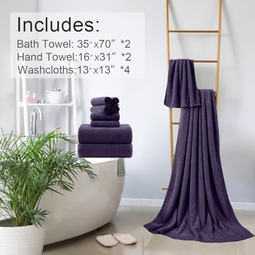 8-Piece Purplr Bath Towels Set,2 Oversized Large Bath Towels Sheet,2 Hand Towels and 4 Washcloths - 600 GSM Soft Luxury Towel Set,Highly Absorbent Quick Dry Towel Collection for Bathroom,Hotel and Spa