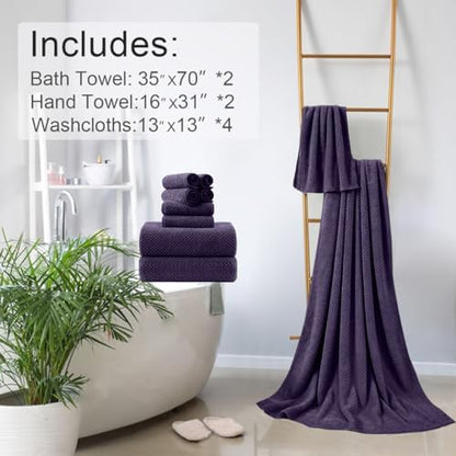 8-Piece Purplr Bath Towels Set,2 Oversized Large Bath Towels Sheet,2 Hand Towels and 4 Washcloths - 600 GSM Soft Luxury Towel Set,Highly Absorbent Quick Dry Towel Collection for Bathroom,Hotel and Spa