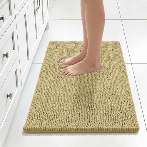 Bcoimo Bath Rug Mat,Beige Chenille High Absorbent Bathroom Shower Tub Mats