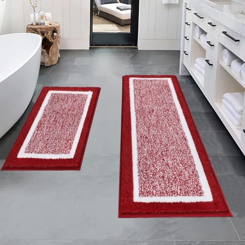 Pauwer Bathroom Rugs Sets 2 Piece, Non Slip Washable Bath Mat, Red