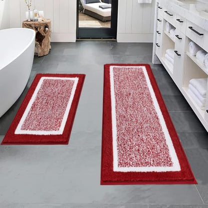 Pauwer Bathroom Rugs Sets 2 Piece, Non Slip Washable Bath Mat, Red