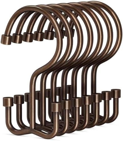 Goowin Shower Curtain Hooks, Shower Curtain Rings, Durable Rust Proof Shower Curtain Hangers, Shower Rings for Curtain, Double Glide Shower Hooks for Shower Curtain, Bronze, 24 Pack-Cylinders