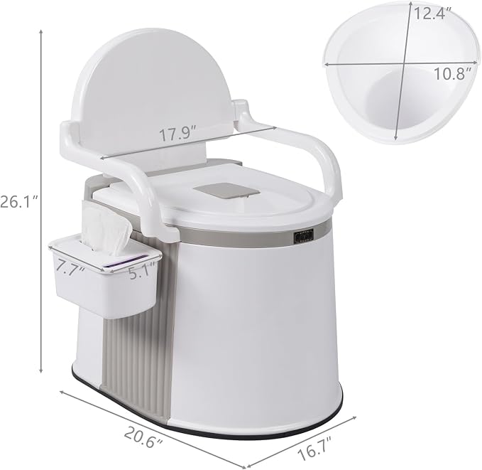 5 Gal Camping Potty, Portable Toilet with Handrails, White