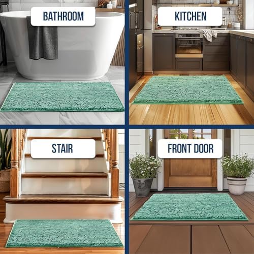 Muddy Mat® | Chenille Bathroom Rugs Quick Dry Microfiber Mats Non Slip Washable, Extra Thick, Soft and Highly Absorbent Bath Mats for Bathroom, Kitchen, and Shower Floor - Seafoam Green 36"x60"