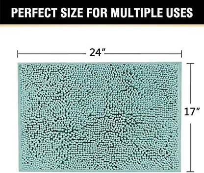 H.VERSAILTEX Bath Mat Bathroom Non Slip Extra Thick Chenille Rug 17" x 24" Absorbent Soft Shaggy Washable Dry Fast Plush Rugs for Bathtubs - Eggshell Blue