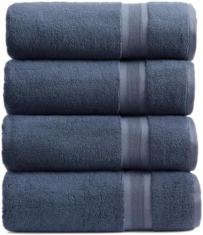 Springtree Home Luxury Bamboo Rayon Bath Towel Set | 4-Pack | French Blue