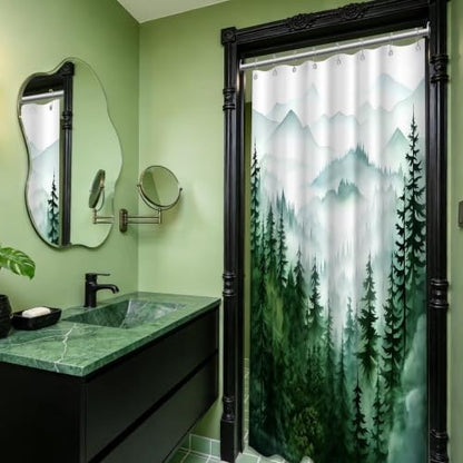 Dark Green and White Stall Shower Curtain, 48X72 in Narrow Small, Forest