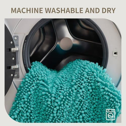 Bathroom Rugs Non Slip Washable 60x24, Extra Thick Soft Chenille Absorbent Bath Mat, High Density Barrier Non Slip Backing, Quick Dry Plush Shaggy Floor Carpet for Tub&Shower, TealBlue