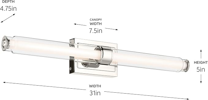 Kichler Laurene LED Linear Vanity Light, Polished Nickel | LED vanity light with clear fluted glass for mirrors, hallways and buffets (31" x 5"), 55239PNLED