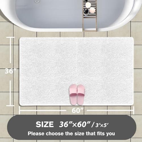 Bathroom Rugs 36 x 60 Inch – Extra Large Bath Mat | Absorbent and Washable Thick Chenille Bath Rugs Non-Slip Runner Rug for Bathroom, Shower, Tub(White)