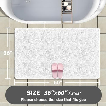 Bathroom Rugs 36 x 60 Inch – Extra Large Bath Mat | Absorbent and Washable Thick Chenille Bath Rugs Non-Slip Runner Rug for Bathroom, Shower, Tub(White)