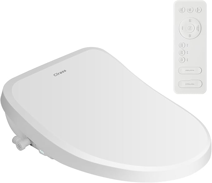 Electric Smart Bidet Toilet Seat, Warm Water and Adjustable Pressure, Elongated Heated Toilet Seat and Warm Air Drying, Slow Close Lid,Night Light,Wireless Remote,White (Elongated)