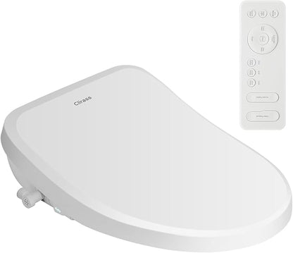 Electric Smart Bidet Toilet Seat, Warm Water and Adjustable Pressure, Elongated Heated Toilet Seat and Warm Air Drying, Slow Close Lid,Night Light,Wireless Remote,White (Elongated)